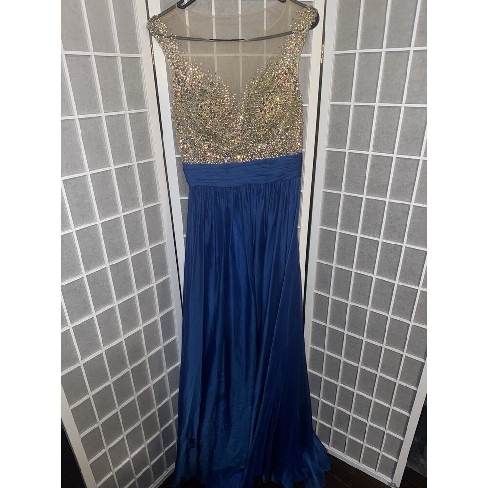 JVN Jovani PROM Dress JVN21714 Glitter Jeweled Sequin Bedazzled Flowy Sz 10